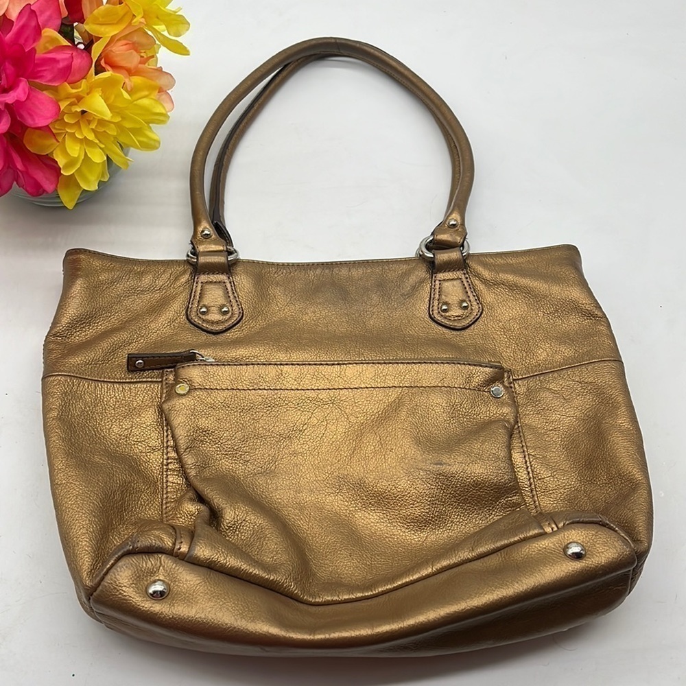 Tignanello Gold Leather Tote Bag. MCB2378D